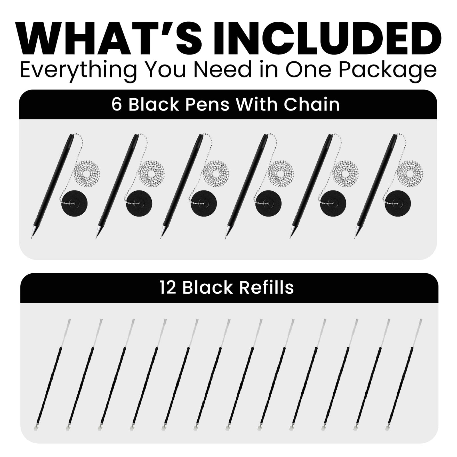Pen with Chain Security Desk Pen on a Chain with Adhesive Base & 23" Chain Pen Holder Includes Refills for Office, Counter Pen, & Reception Use