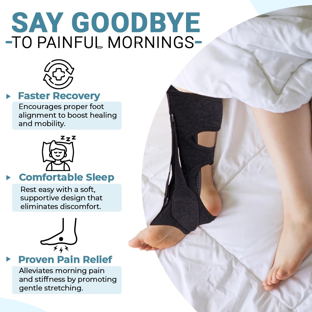 Plantar Fasciitis Night Splint - Adjustable Foot Brace for Men and Women, Heel Pain Relief, Comfortable Sleep Support for Foot Drop and Achilles Pain (Black)