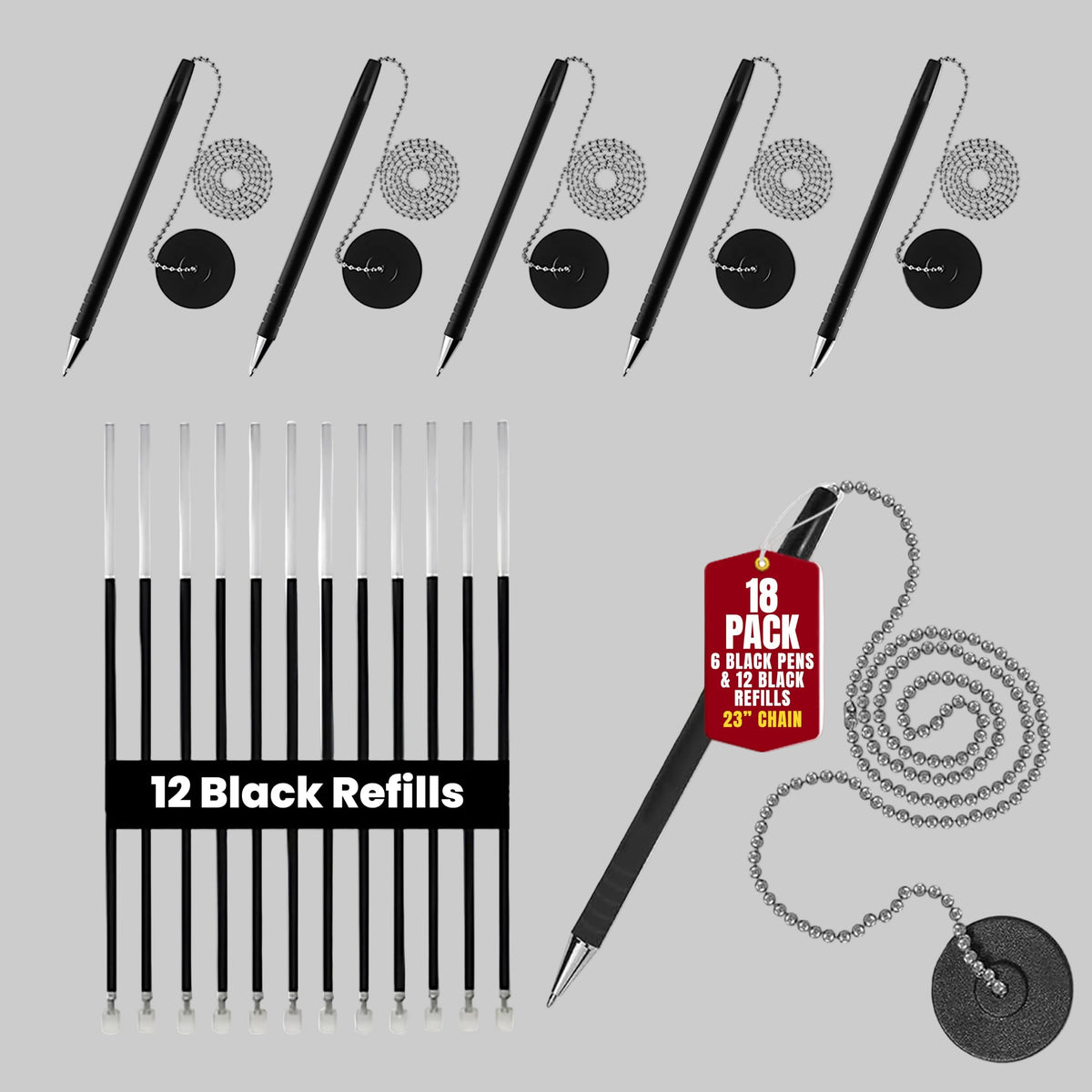 Pen with Chain Security Desk Pen on a Chain with Adhesive Base & 23" Chain Pen Holder Includes Refills for Office, Counter Pen, & Reception Use