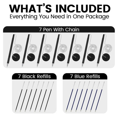Pen with Chain Security Desk Pen on a Chain with Adhesive Base & 23" Chain Pen Holder Includes Refills for Office, Counter Pen, & Reception Use