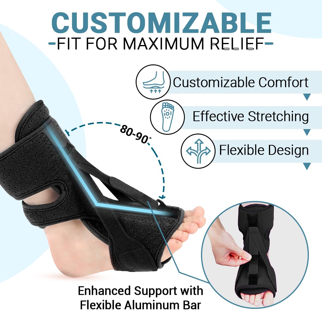 Plantar Fasciitis Night Splint - Adjustable Foot Brace for Men and Women, Heel Pain Relief, Comfortable Sleep Support for Foot Drop and Achilles Pain (Black)